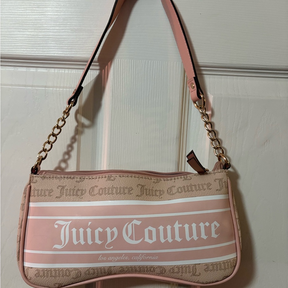 Juicy Couture Pink and Tan Shoulder Bag with Chain Detail